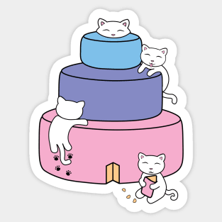 Cats climbing on a colorful happy birthday cake Sticker